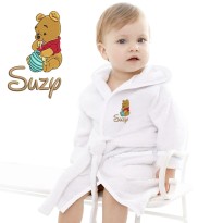 Baby and Toddler Cute Bear Cartoon Design Embroidered Hooded Bathrobe in Contrast Color 100% Cotton